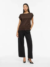 Carregar imagem no visualizador da galeria, Blusa acetinada com renda castanho Viellette