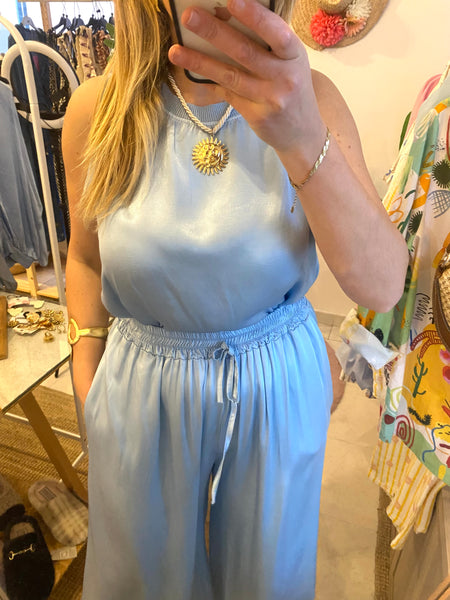 Top acetinado cavas azul
