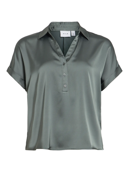 Blusa Vila acetinada Kaki