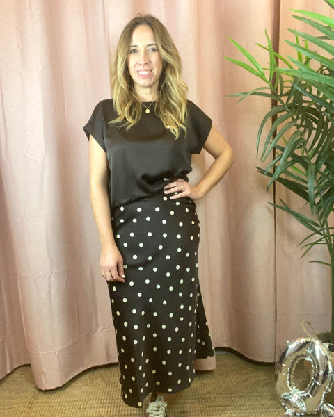 Saia acetinada com bolas castanho Viellette