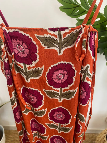 Vestido fluído flores grandes laranja