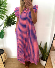 Carregar imagem no visualizador da galeria, Vestido vichy folho manga rosa e azul
