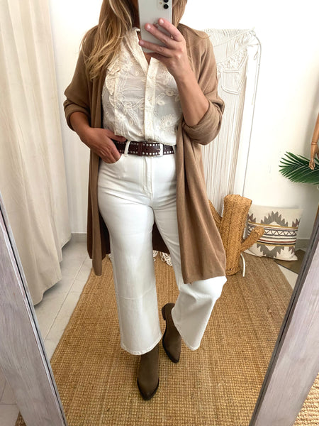 Casaco de malha oversize com estrela costas camel
