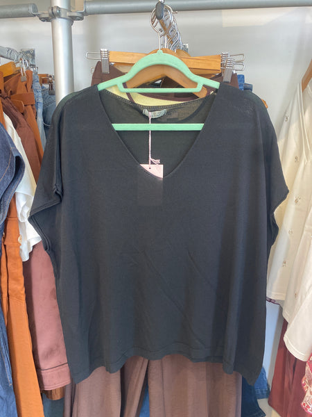 Camisola de malha decote V preto