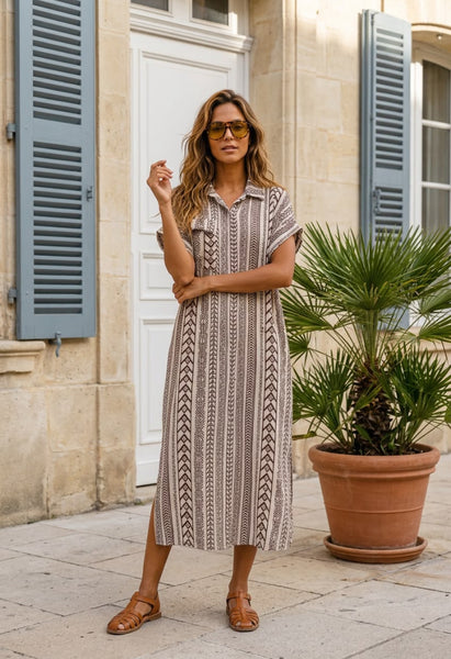 Vestido camisa estampa espiga branco