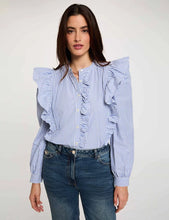 Carregar imagem no visualizador da galeria, Camisa Morgan riscas e folhos azul
