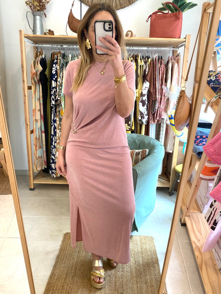 Vestido lurex fivela rosa