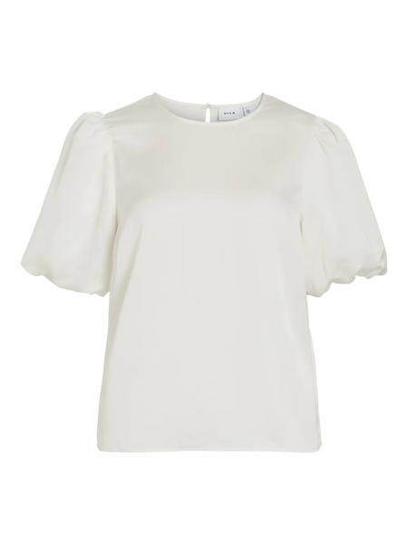 Blusa Vila acetinada manga balão pérola