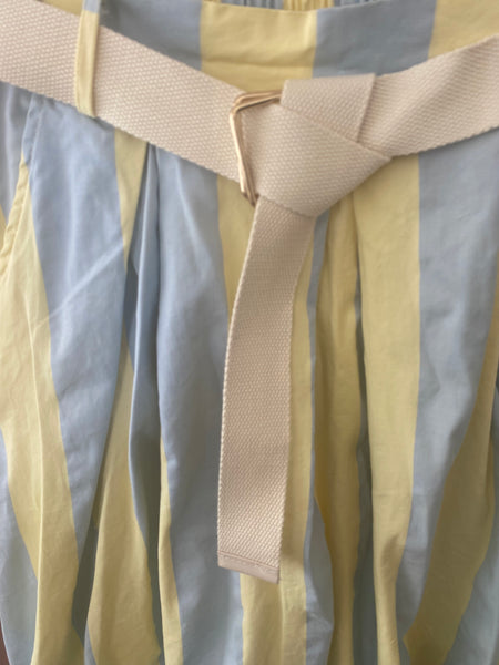 Saia riscas azul e amarelo com cinto