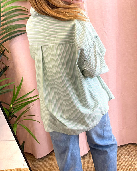 Camisa túnica de riscas fininhas verde