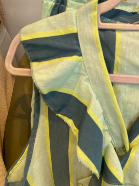 Blusa riscas turquesa/petróleo folhos