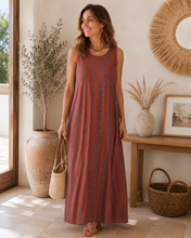 Carregar imagem no visualizador da galeria, Vestido comprido malha fria savana telha/petróleo
