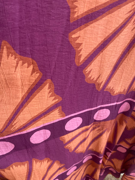 Vestido estampa africana manga balão rosa e laranja