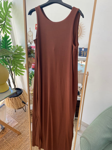 Vestido alças malha fria argila