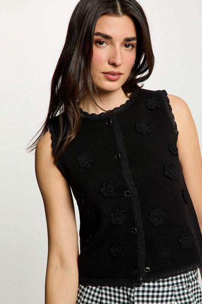 Colete de malha preto com flores MORGAN