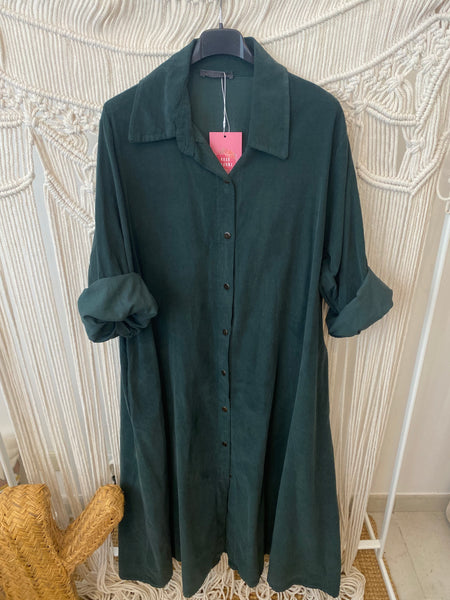 Vestido camisa bombazina verde esmeralda