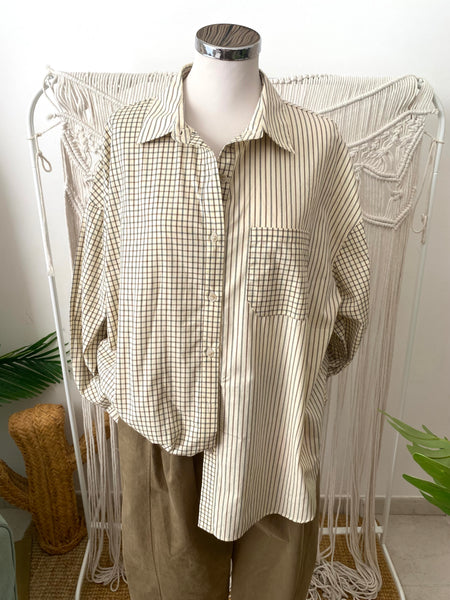 Camisa oversize riscas beje