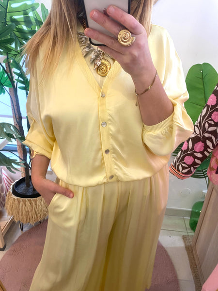 Blusa/casaco acetinado botões amarelo