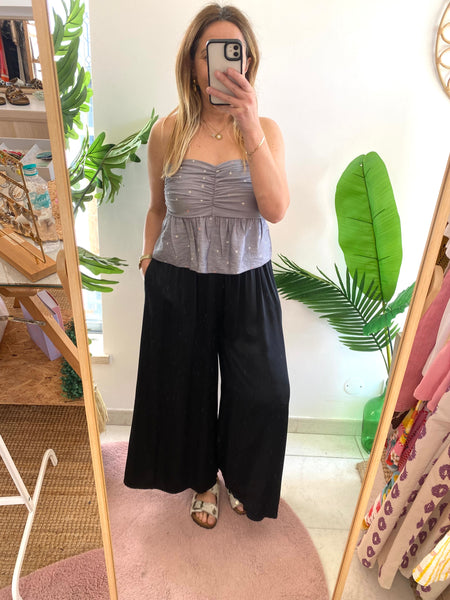 Crop top padrão cruzinhas cinza