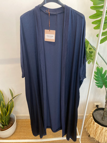 Kimono comprido acetinado marinho