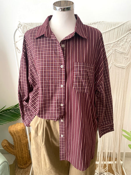 Camisa oversize riscas bordeaux