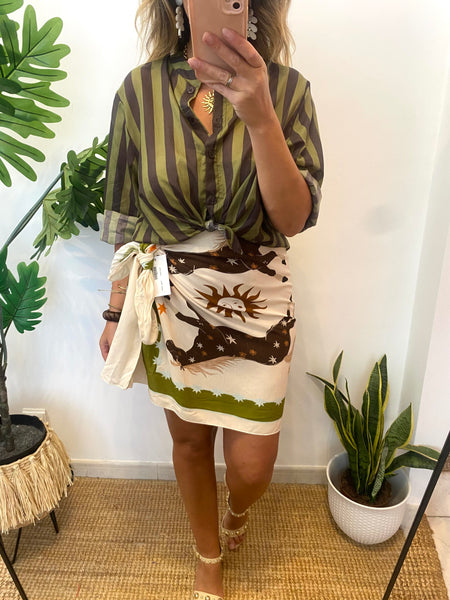 Camisa riscas castanho e kaki