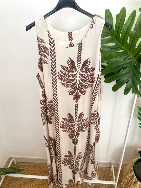 Vestido comprido malha fria palmeiras branco