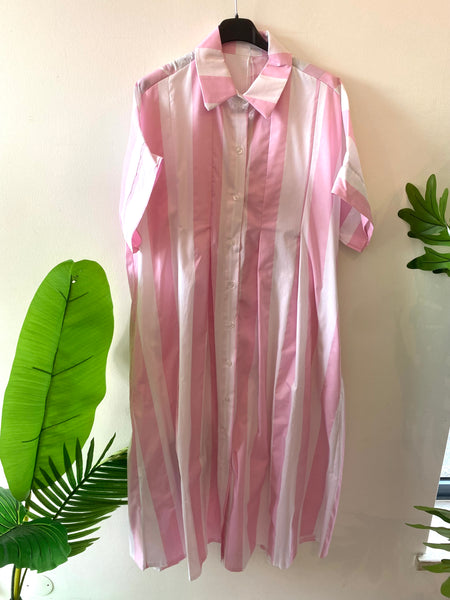 Vestido camisa riscas/rosa