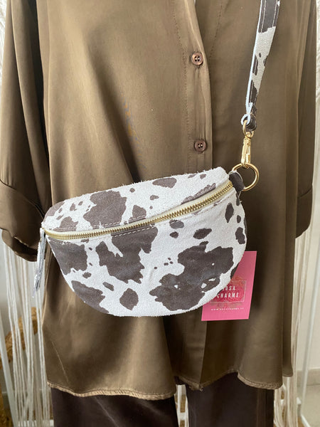 Bolsa de cintura pele genuína padrão vaca