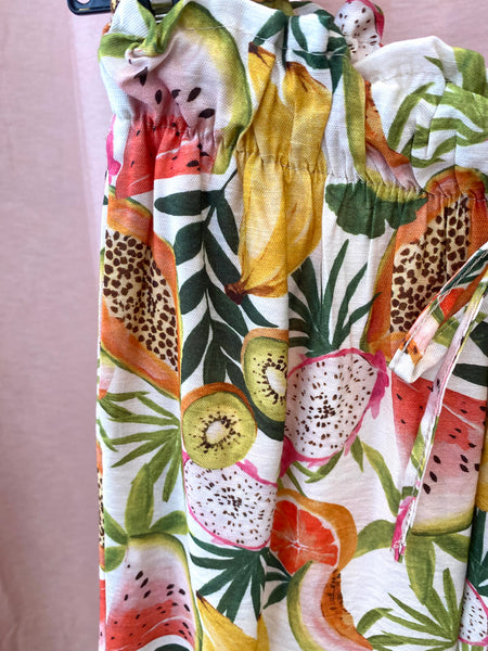 Calças pantalonas estampa frutas