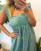 Carregar imagem no visualizador da galeria, Vestido vichy alças franzidas azul e verde
