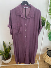 Carregar imagem no visualizador da galeria, Vestido camisa liso estampado com bolso alfazema
