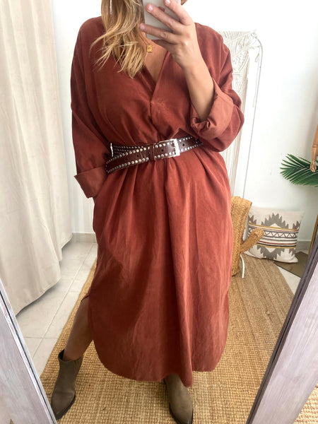 Vestido oversize bombazina tijolo