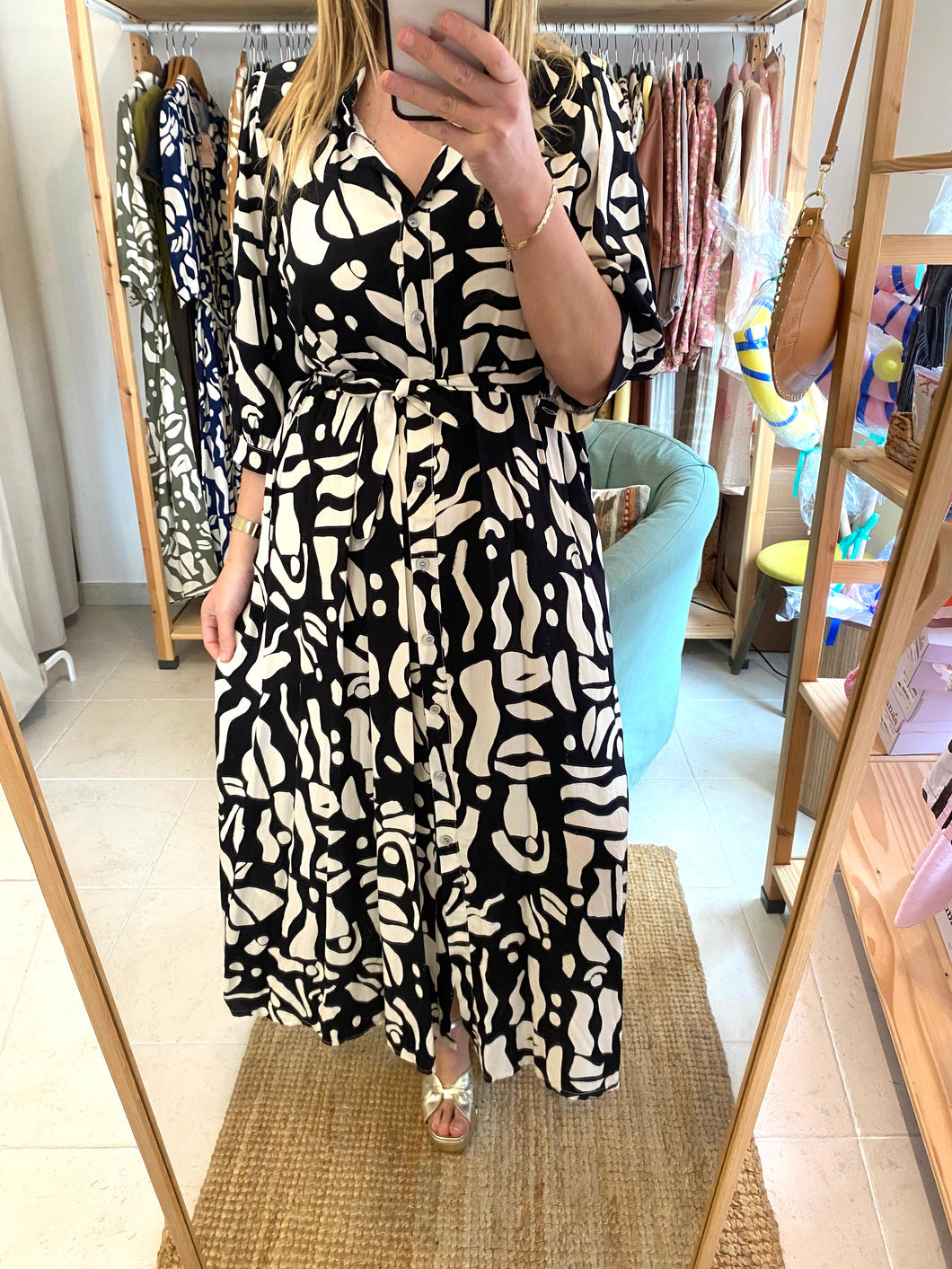 Vestido estampado preto