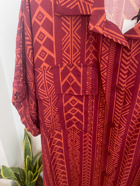 Vestido camisa estampa espiga telha