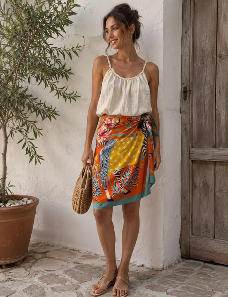 Saia páreo zebra laranja e turquesa