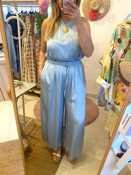 Top acetinado cavas azul
