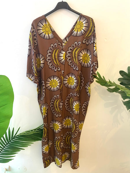 Vestido estampado castanho/amarelo