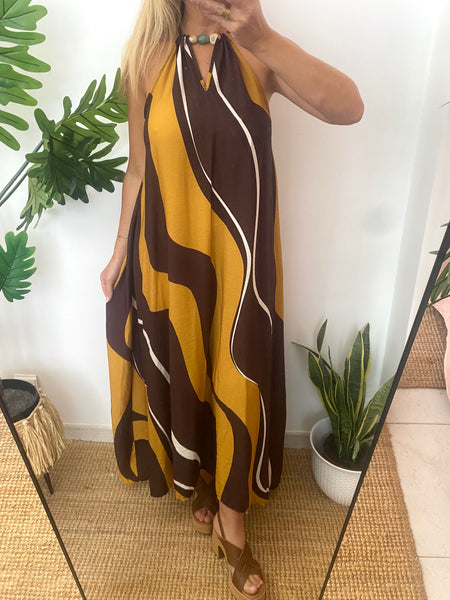 Vestido estampa ondas amarelo