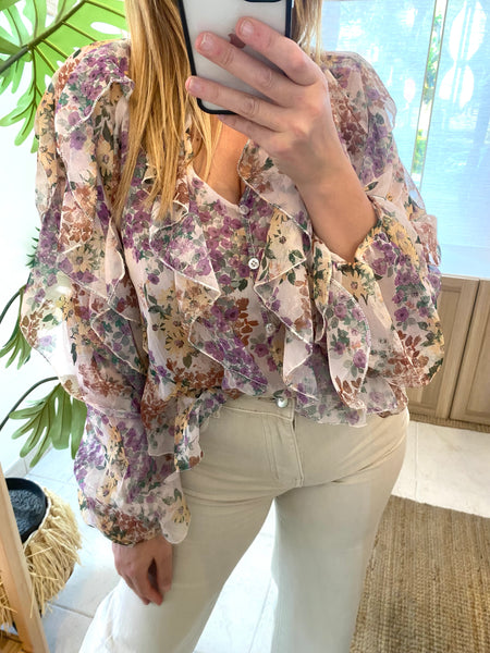 Blusa florzinhas alfazema/verde