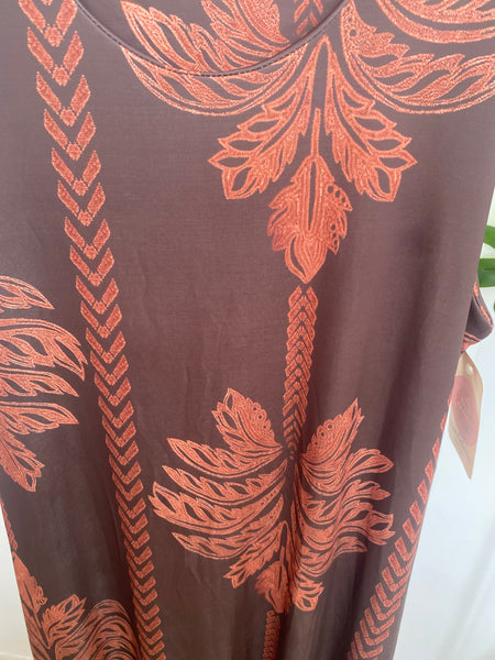 Vestido comprido malha fria palmeiras telha