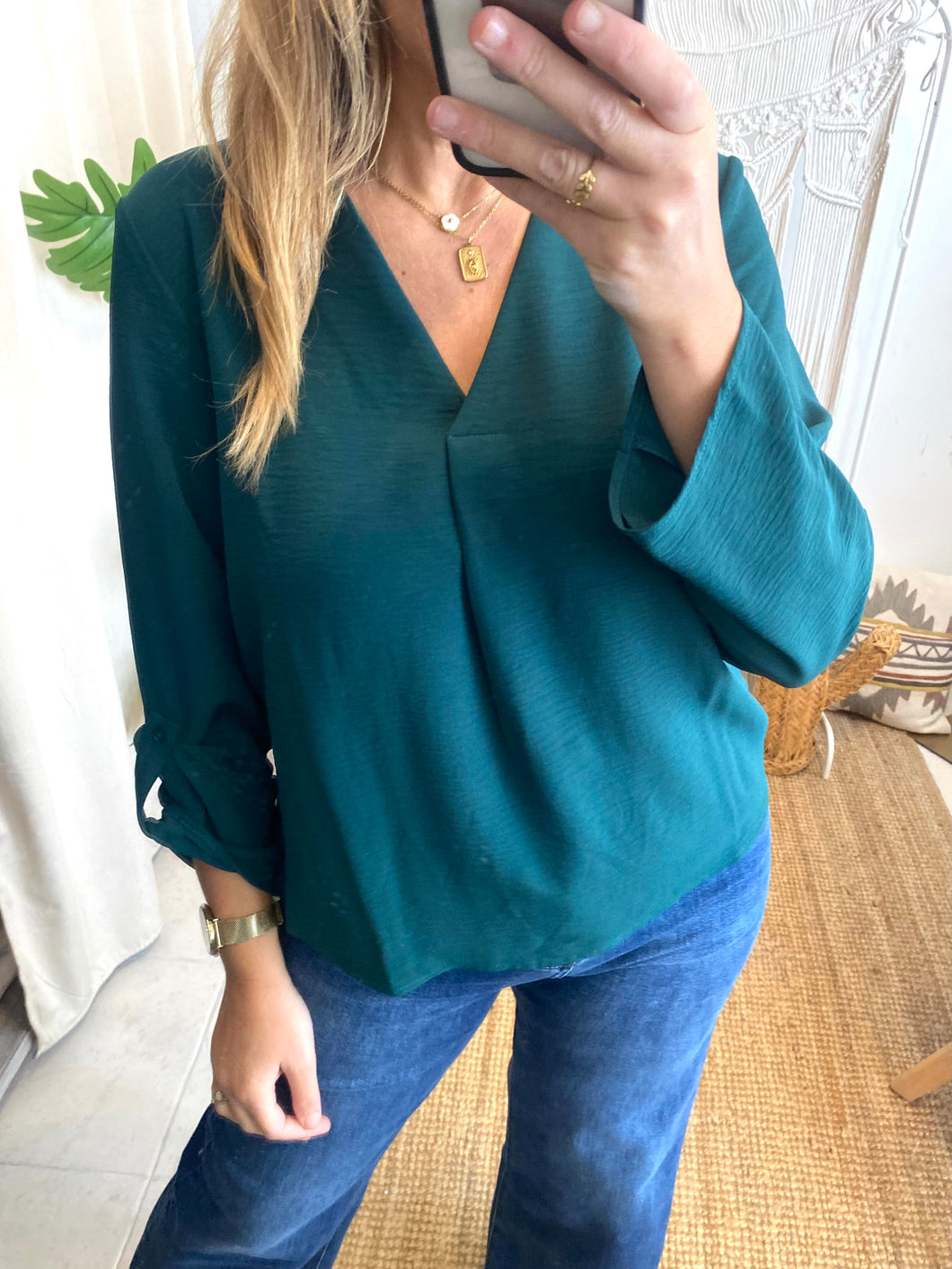 Blusa vijosa v neck verde Vila