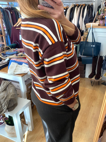 Polo de malha risca castanho e laranja