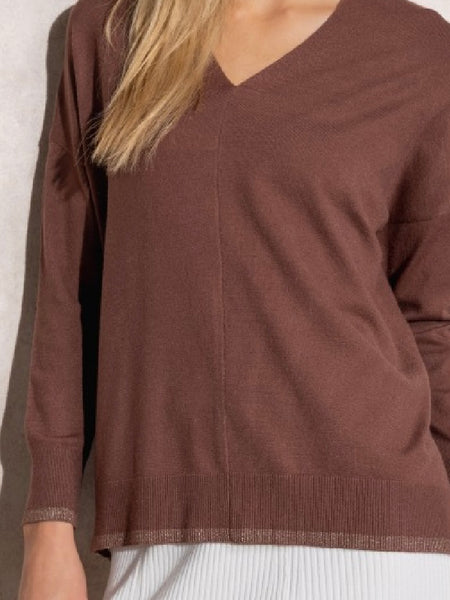 Camisola de malha fininha castanho Smf