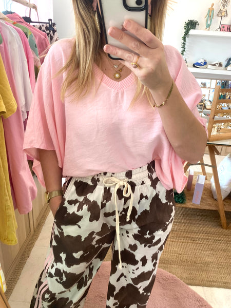 Blusa oversize crop rosa