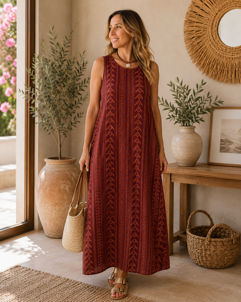 Vestido comprido malha fria savana Bordeaux