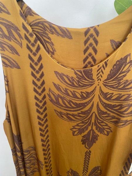 Vestido comprido malha fria palmeiras amarelo