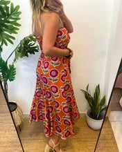 Carregar imagem no visualizador da galeria, Vestido laçada flores grandes laranja

