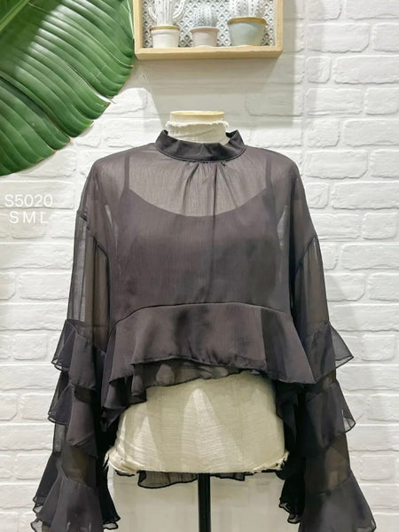 Blusa crop chiffon chocolate