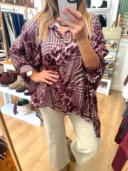 Camisa túnica oversize padrão bordeaux Smf